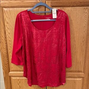 Lane Bryant Size 18/20 3/4 sleeve shiny red holiday top NWT